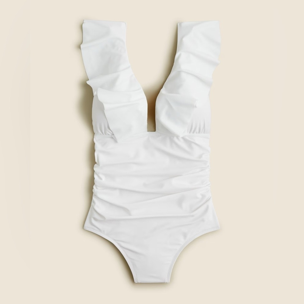 J. Crew Ruched Ruffle One-Piece Swimsuit